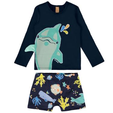 Imagem de Conjunto Praia Infantil Proteção UV Golfinho Marinho Up Baby-Masculino