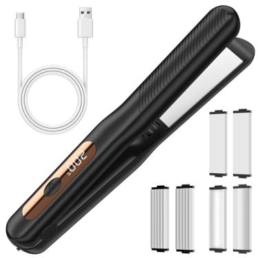 Imagem de Alisador de cabelo 3 em 1, chapinha recarregável sem fio, removível (com 3 placas), mini alisador de cabelo multifuncional substituível, modelador de cachos de viagem de 5000 mAh, ferramentas de