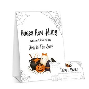 Imagem de OXRUN Halloween Baby Shower Games, Little Ghost Guess How Many Animal Crackers for Spooky Gender Reveal Party Decorations, 1 Sign + 50 Guessing Cards - B05