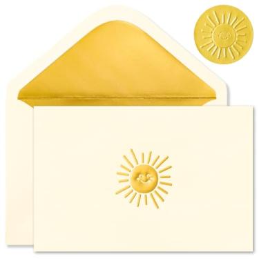 Imagem de Crisky Pacote com 50 cartões e envelopes em branco Smile Boho Sun 10 x 15, cartões de felicitações em branco de folha dourada em relevo para casamento, chá de panela, chá de bebê, lembrancinhas de