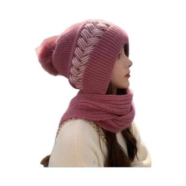 Imagem de Gorro De Lã Tricotado Espesso Para Mulheres Com Proteção Integrada Par