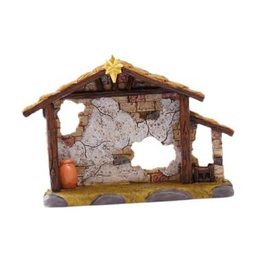 Imagem de Kokiya Presépio de Natal, casa estável, galpão, ornamento para exposição de mesa, 3,3" de altura, artesanato de resina
