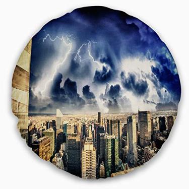 Imagem de Arranha-céus Designart Tempestade Acima de Manhattan Foto de paisagem urbana, sala de estar, sofá, almofada de alta qualidade + capa de almofada impressa em ambos os lados 50 cm