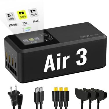Imagem de LKTOP Kit de carregador rápido de carregamento paralelo Air 3/Air 3S 200W para acessórios de drone DJI/Specta Air3 Series, com modo de armazenamento/silencioso/saída, tela LCD (carrega 3 baterias: 1h