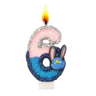 Imagem de Velas com número de aniversário, vela de glitter rosa e azul para bolo, decoração de topo de bolo de feliz aniversário (número 6)