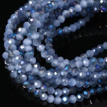 Imagem de 5 fios de contas Rondelle facetadas de cor azul cinza de 3 mm, contas de vidro Songxi para fabricação de chaveiros, colar, brinco, joias, para materiais de artesanato DIY com pedras preciosas