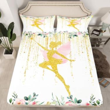 Imagem de Erosebridal Jogo de cama solteiro com jardim de fadas, floral rosa fofo, para meninas e crianças, 2 peças, lençol com elástico (sem lençol de cima)