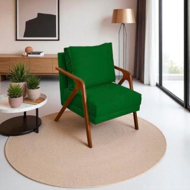 Imagem de Poltrona Para Sala Decorativa Shine Cadeira Reforçada Para Recepção Manicure Sala De Espera Consultório Escritório Confortável Em Madeira Maciça Castanho Suede Cores (Verde)