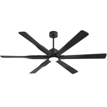 Imagem de Bonverre Ventilador de teto de 168 polegadas com luzes e controle remoto, 6 lâminas ABS reversíveis, motor CC silencioso de 6 velocidades com hastes de 11,4 cm / 30,5 cm / 61 cm para quarto, sala de