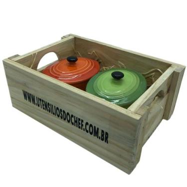 Imagem de Panelinhas Laranja, Verde de Porcelana Oval com engradado para present