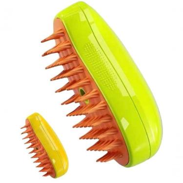 Imagem de Escova Tira Pelo Vapor Pet Usb Recarregável Cão Gato Amarelo