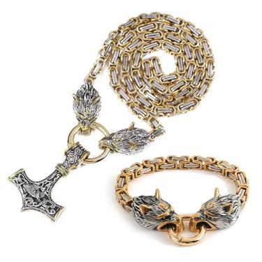 Imagem de FKOJMH Colar com pingente Thor Mjolnir de aço inoxidável, 18.5 Inches, Aço inoxidável, Sem Pedra Preciosa