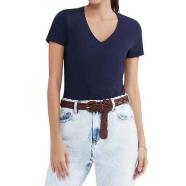 Imagem de Blusa Feminina Hering MC Slim Azul Marinho - 02TQAX7EN, G, Azul