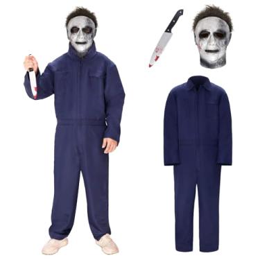 Imagem de EKGNU Macacão adulto Halloween Horror Killer fantasia masculina, Azul marinho, XXG