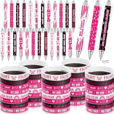 Imagem de AFRITEE Pulseiras de conscientização do câncer de mama – 64 peças rosa conjunto de conscientização do câncer de mama para suprimentos de festa, acessório de pulseira inspiradora Hope Faith Courage