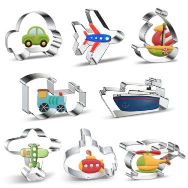 Imagem de ZADE Conjunto de cortadores de biscoito com tema de transporte, carro, barco, avião, 12 peças, antiaderente, de aço inoxidável, molde de sanduíche, cortador de fondant de bolo de frutas para assar