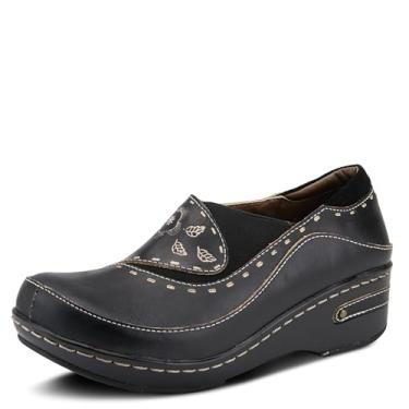 Imagem de Spring Step L'artiste Tamancos de couro Burbank para mulheres | Sapatos de designer pintados à mão | Tamanco plataforma casual feminino, Preto, 7.5-8