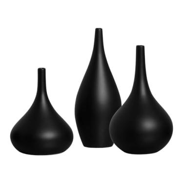 Imagem de Trio de Vasos Decorativos de Mesa em Cerâmica Preto Fosco Jasmim