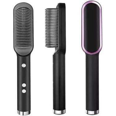 Imagem de Escova Alisadora 3 em 1 Pente Elétrico Bivolt com Ajuste de Temperatura e Cabo Giratório 360 Graus
