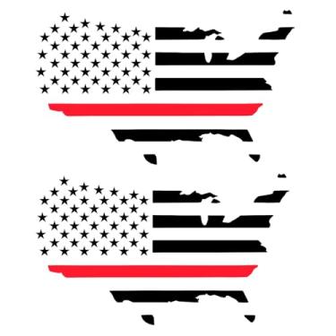 Imagem de (2 peças) Adesivo de vinil para mapa da bandeira dos EUA estilo linha vermelha fina suporte patriótico bombeiro à prova d'água laptop janela de carro caixa de ferramentas scrapbook etiqueta decoração
