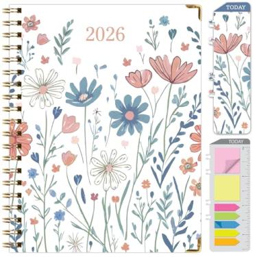 Imagem de Agenda Hardcover 2026, 21,6 cm x 28 cm: 14 meses (novembro de 2025 a dezembro de 2026), agenda mensal diária, agenda anual, marcador de livro, pasta de bolso e conjunto de notas adesivas (botânicos