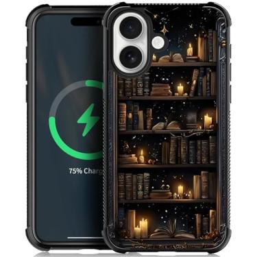 Imagem de OKBUOK Capa magnética para iPhone 17, compatível com capa padrão Magsafe Bookshelf Books