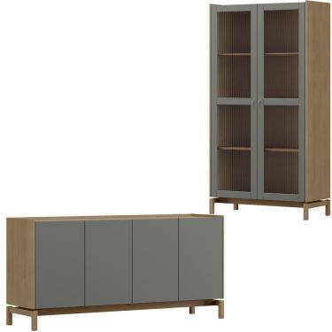 Imagem de Cristaleira 2P Vidro Balcao Buffet 4P 1G Oak Ferrolack Milani Store