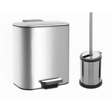 Imagem de Escova Sanitaria Vassoura Limpeza Privada E Lixeira Cesto Lixo Banheiro Inox Com Pedal