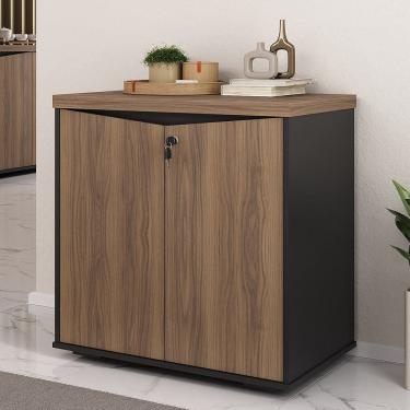 Imagem de Balcão Para Escritório 74cm 2 Portas Rayly Nogal/Preto A06 - Mpozenato