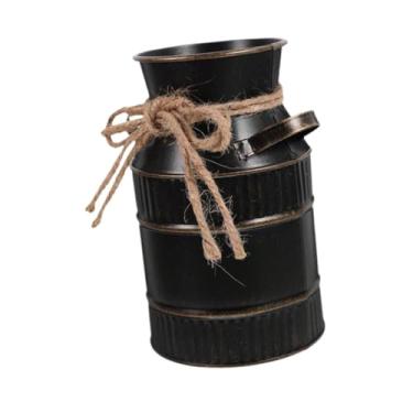 Imagem de Generic Vaso de flores de metal estilo fazenda, estilo boho chique, antigo, decorativo, balde de flores para sala de estar, decoração de mesa campestre, Preto