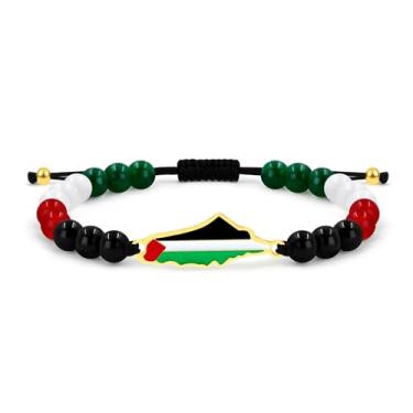 Imagem de Tobestu Pulseira de bandeira palestina com pingente de cores de mapa - acessório de contas solidárias e culturais preto vermelho branco verde YA5883, Adjustable, Pedra, Sem Pedra Preciosa