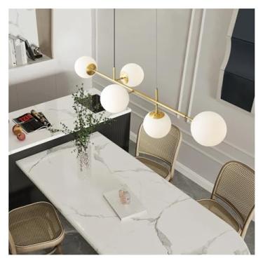 Imagem de Lustre de cobre de luxo moderno para sala de jantar, lâmpadas de vidro branco leitoso, LED E27, lustre compatível com sala de estar, mesa longa, lâmpadas de lustre