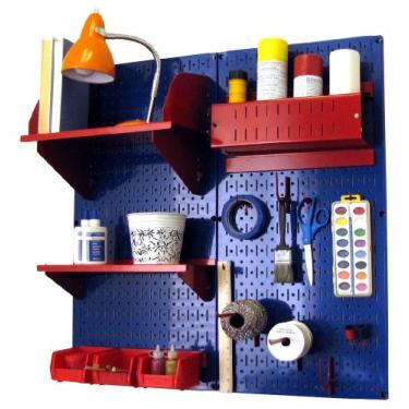 Imagem de Wall Control Pegboard Hobby Kit organizador de Pegboard para artesanato com Pegboard azul e acessórios vermelhos