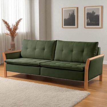 Imagem de Sofá Fixo Matteo 3 Lugares Luxo 2,20m Castellar Móbile Veludo Verde