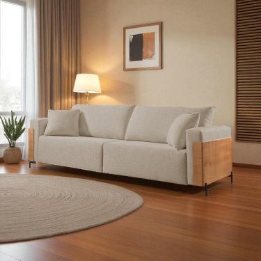 Imagem de Sofá Fixo Heitor 4 Lugares Luxo Pé de Metal 2,40m Castellar Móbile Linho Bege