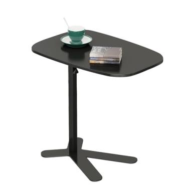 Imagem de Mesa lateral de sofá com alturas ajustáveis, mesa de sofá elevável, mesa de lanche, pequena mesa de laptop de madeira para sala de estar, quarto, escritório (cor: cor nogueira) (preto)