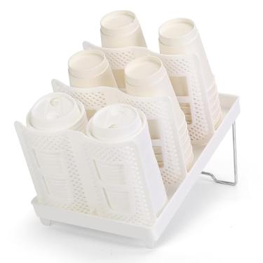 Imagem de Honlibey Organizador de copo e tampa atualizado, suporte de copo de café de plástico, dispensador de copos de papel descartáveis com 6 compartimentos, copos de 142 a 590 ml para bancada, estação de
