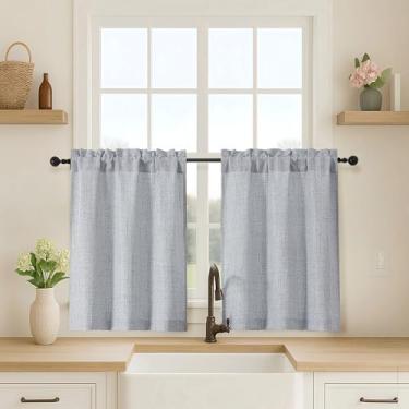 Imagem de OVZME Cortinas de cozinha cinza de 76 cm de comprimento, cortinas de janela pequenas texturizadas de linho falso com filtragem leve sobre a pia, cortina curta de meia janela para armário e banheiro