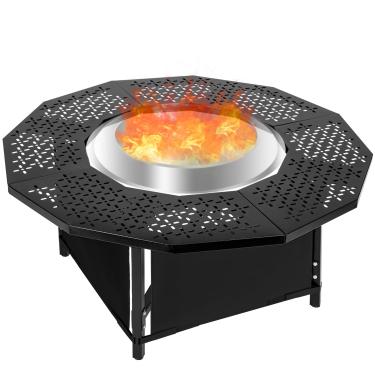 Imagem de Outafurnia Mesa de lareira de 111 cm para fogueira de fogão solo de até 59,7 cm e a maioria das fogueiras a lenha, 62,2 cm interna, mesa de fogueira externa de metal revestido com barreira de