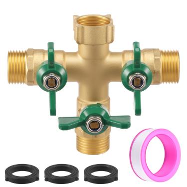 Imagem de Tzdxfgl Divisor de mangueira de jardim de 3 vias, divisor de torneira de válvula de latão sólido resistente com 3 alavancas de desligamento individuais, GHT, divisor de torneira de água de fluxo