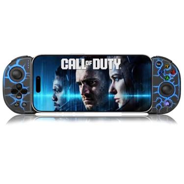 Imagem de arVin Controle de telefone para iPhone 15/14/13/Galaxy S23/S22/S21, controle de jogos Android, gamepad sem fio exclusivo com 8 luzes RGB coloridas/turbo/joystick de efeito Hall para Call of Duty