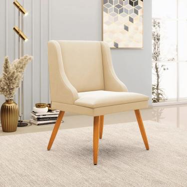 Imagem de Cadeira Decorativa Sala de Jantar Pés Palito de Madeira Firenze Suede Bege/Natural G19 - Gran Belo