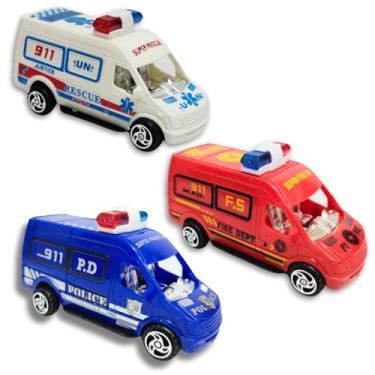 Imagem de Kit 3 Carrinho Policia Ambulancia Bombeiro Resgate Carro Van