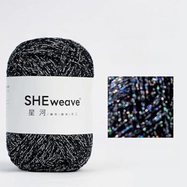 Imagem de Fio de macramê de 1,5 mm, cordão de macramê 100% algodão, fio de crochê 100 programas, fio brilhante, fio brilhante com glitter para crochê, suéter de tricô, cachecol (colorido preto brilhante)