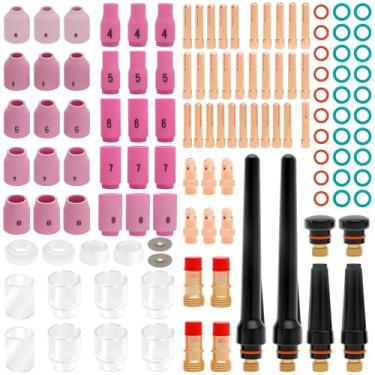 Imagem de Kit de acessórios de tocha de soldagem TIG 120 peças para WP-17/18/26, conjunto de consumíveis de tocha de soldagem TIG, duradouro para aço carbono, aço de baixa liga