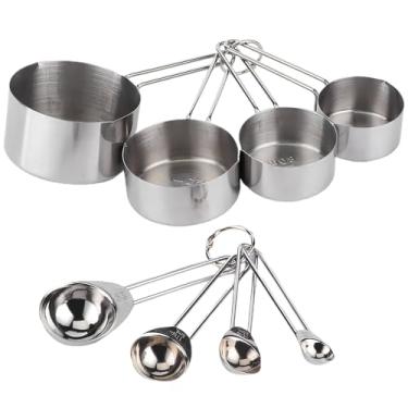 Imagem de Conjunto de colher de copo de medição de aço inoxidável utensílios de cozinha para casa leite chá loja preto prata (prata)