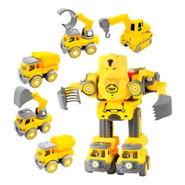 Imagem de Robô Transformável 5 em 1, Carrinhos de Brinquedo em ABS Amarelo, 26cm Altura, Montável com Chave de Fenda, para Crianças Acima de 3 Anos