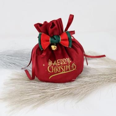 Imagem de Bolsas práticas de maçã para véspera de Natal, linda bolsa de maçãs de Natal portátil com cordão, laço com sinos, sacos de armazenamento de maçã de véspera de Natal para decoração de festa de Natal