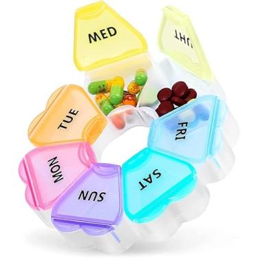 Imagem de Organizador semanal de pílulas, linda caixa de comprimidos de 7 dias, organizador diário de vitaminas para óleo de peixe/remédios/suplementos, presentes para pais