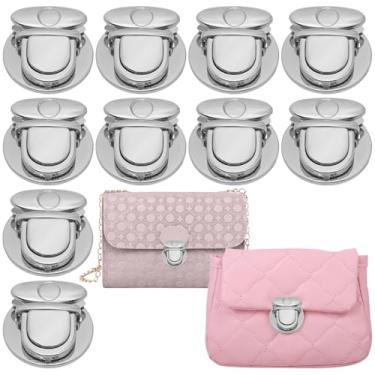 Imagem de 10 peças bolsa com trava de polegar fecho de fivela prata grande fecho redondo liga fecho de metal ferragem fivela pato língua trava fecho de metal fecho de metal para bolsa de pendurar